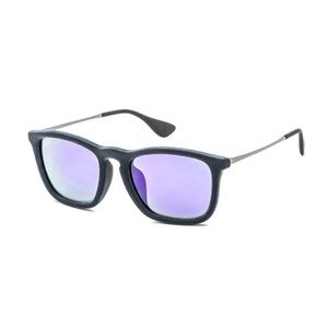 Ray-Ban Chris Style Grey Velvet Sunglasses Violet Purple Lens Mirrored w/ Case